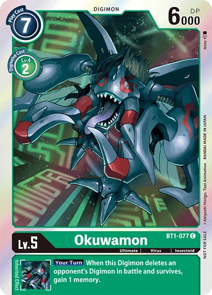 Digimon Kartenspiel Sammelkarte BT1-077 Okuwamon alternatives Artwork 1