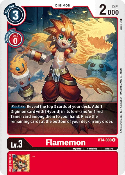 Digimon Kartenspiel Sammelkarte BT4-009 Flamemon