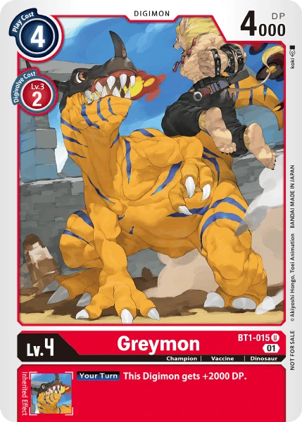 Digimon Kartenspiel Sammelkarte BT1-015 Greymon alternatives Artwork 1