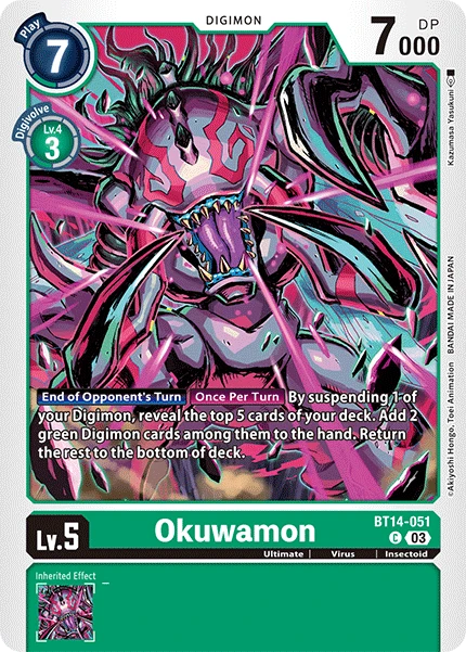 Digimon Card Game Sammelkarte BT14-051 Okuwamon