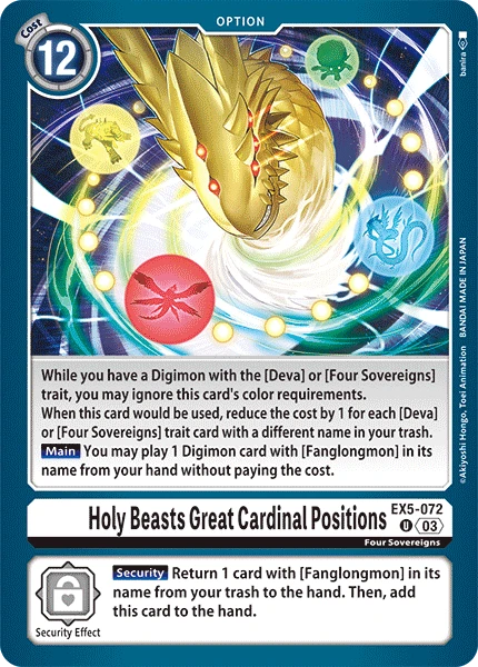 Digimon Card Game Sammelkarte EX5-072 Holy Beasts Great Cardinal Positions