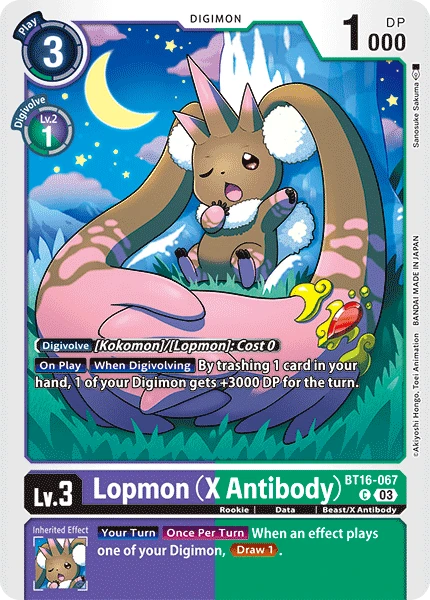 Digimon Card Game Sammelkarte BT16-067 Lopmon (X Antibody)