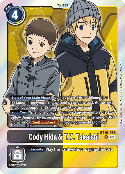 Digimon Card Game Sammelkarte BT16-088 Cody Hida & T.K. Takaishi