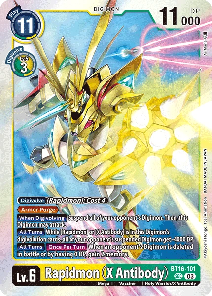 Digimon Card Game Sammelkarte BT16-101 Rapidmon (X Antibody)