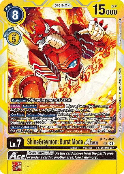 Digimon Card Game Sammelkarte BT17-041 ShineGreymon: Burst Mode ACE