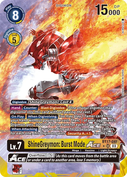 Digimon Card Game Sammelkarte BT17-041 ShineGreymon: Burst Mode ACE alternatives Artwork 1