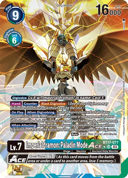 Digimon Card Game Sammelkarte BT17-077 Imperialdramon: Paladin Mode ACE alternatives Artwork 1