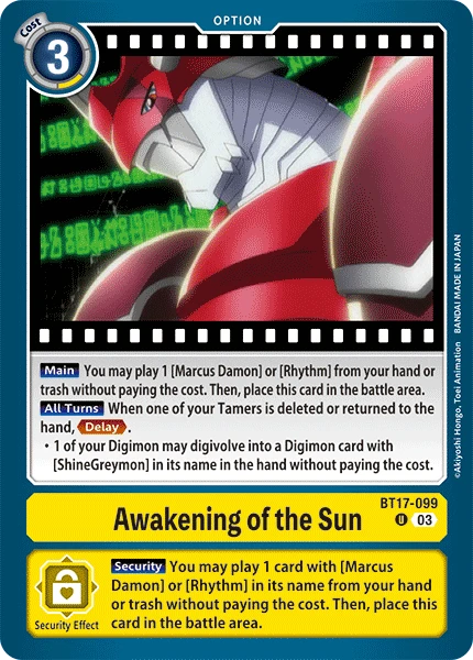 Digimon Card Game Sammelkarte BT17-099 Awakening of the Sun