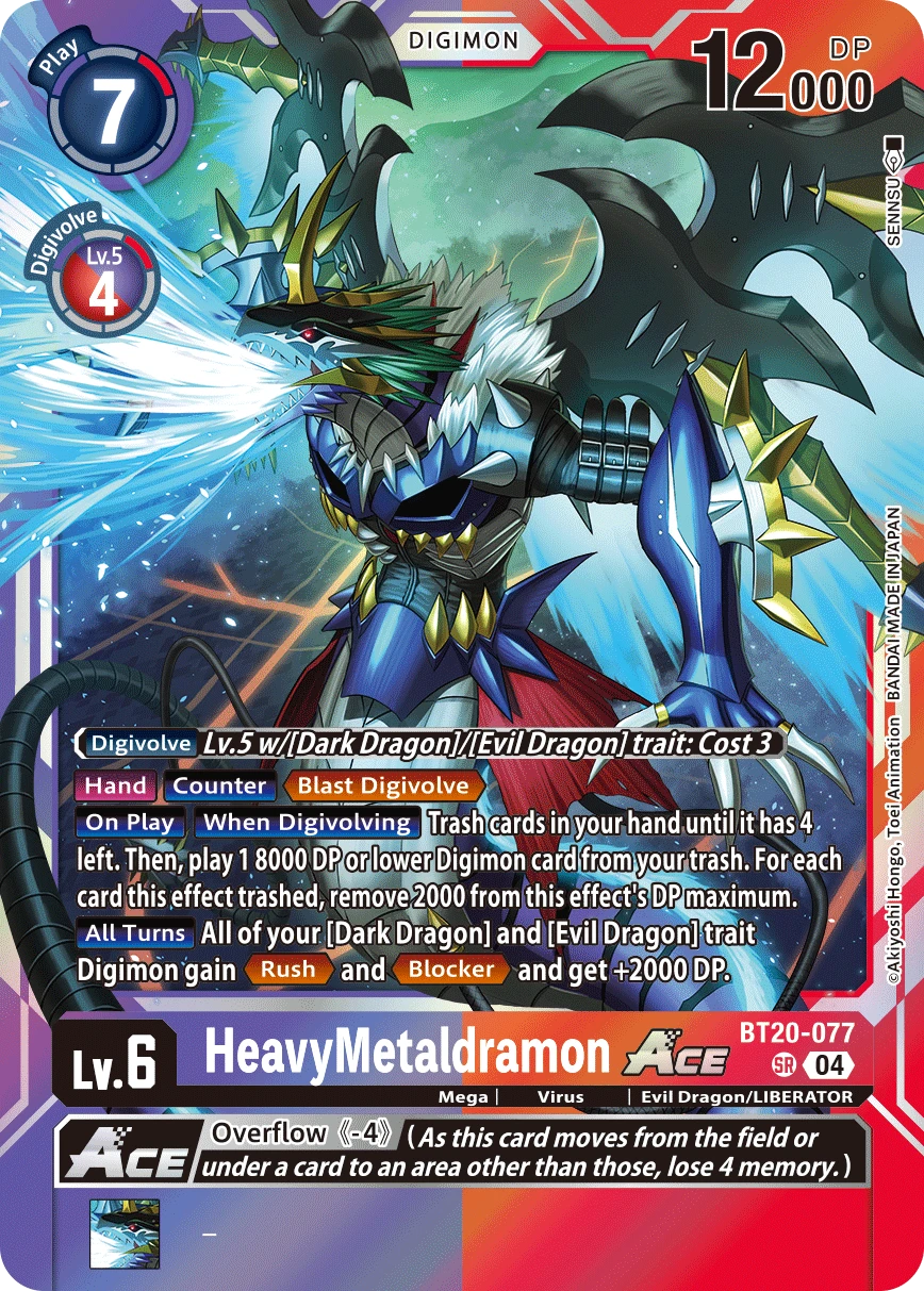 Digimon Card Game Sammelkarte BT20-077 HeavyMetaldramon ACE