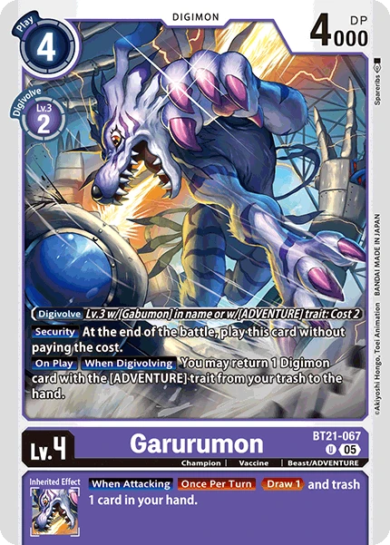 Digimon Card Game Sammelkarte BT21-067 Garurumon