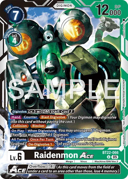 Digimon Card Game Sammelkarte BT22-066 Raidenmon ACE