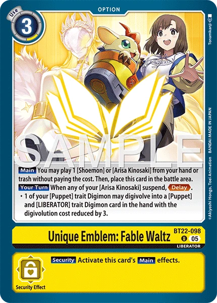 Digimon Card Game Sammelkarte BT22-098 Unique Emblem: Fable Waltz